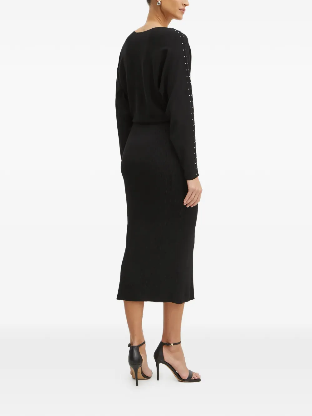 Morgan Ribgebreide jurk met studs Zwart