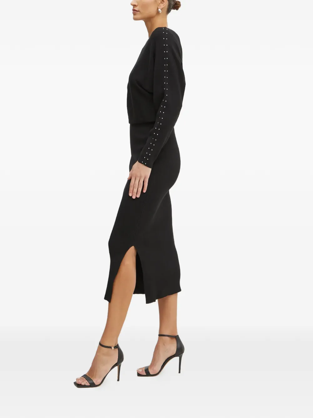 Morgan Ribgebreide jurk met studs Zwart