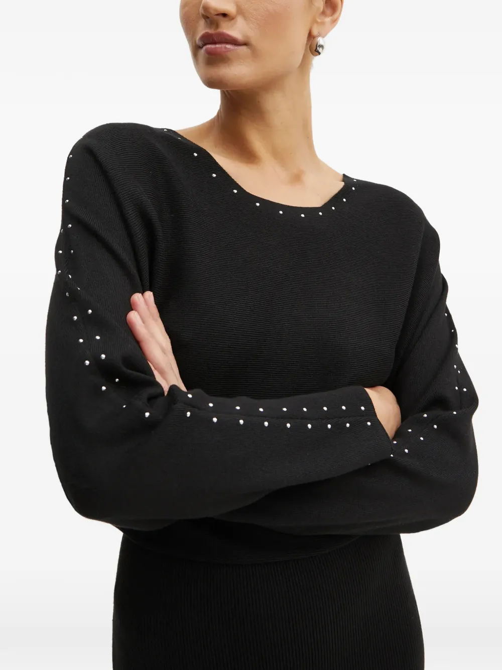 Morgan Ribgebreide jurk met studs Zwart