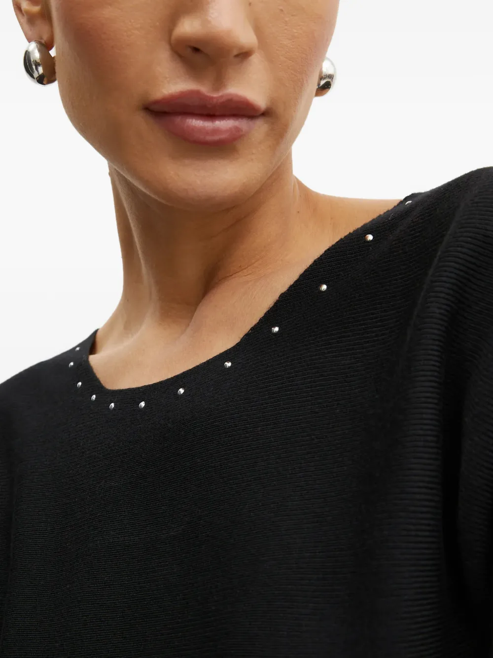 Morgan Ribgebreide jurk met studs Zwart