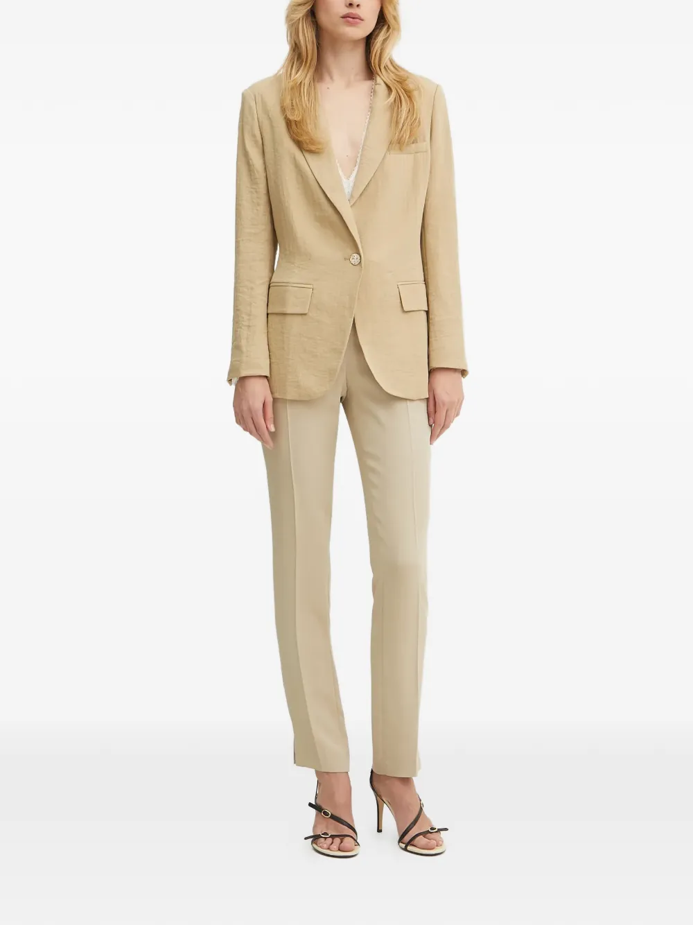 Morgan Blazer met ceintuur en enkele rij knopen Beige