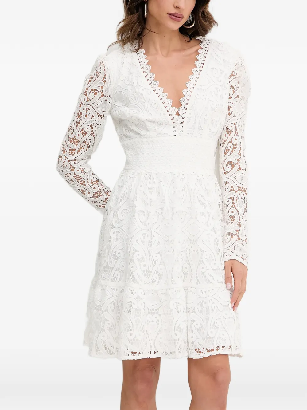 Morgan lace V-neck mini dress - Bianco