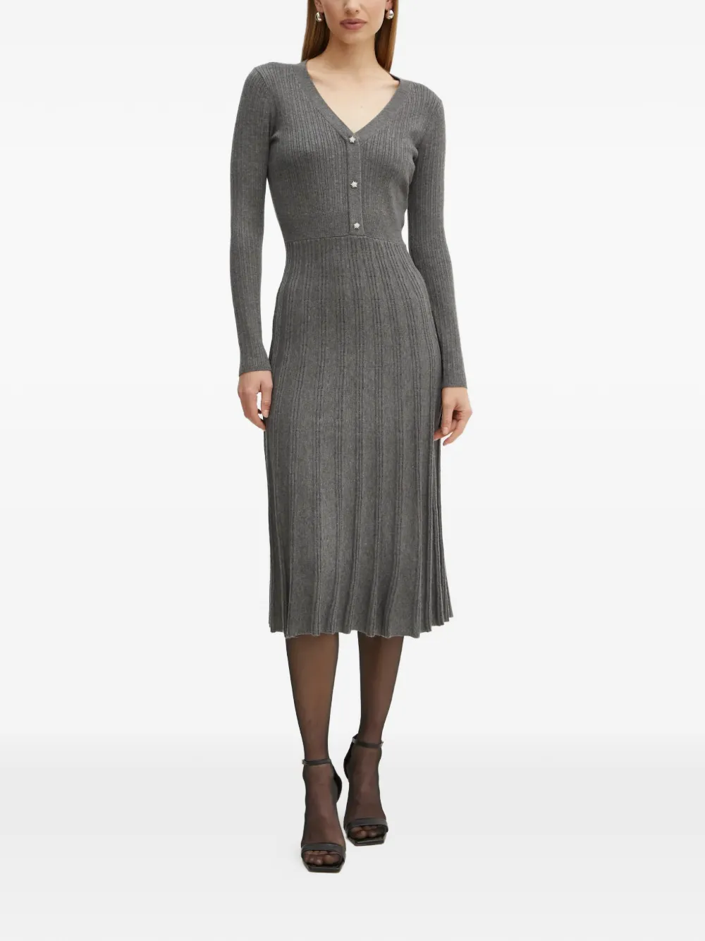 Morgan V-neck button midi dress - Grigio