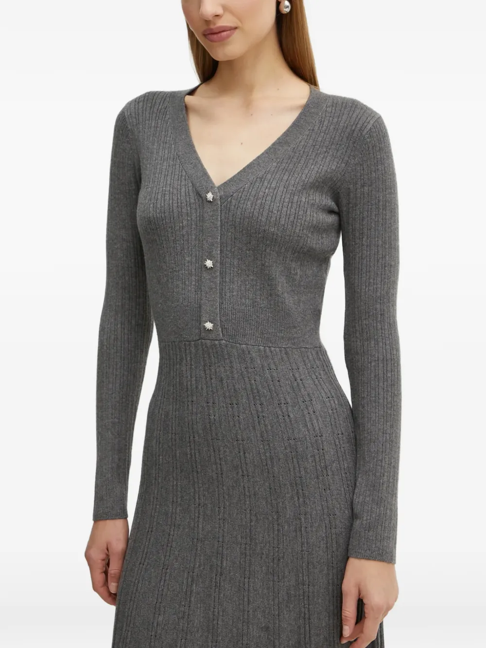 V-Neck Button Midi Dress