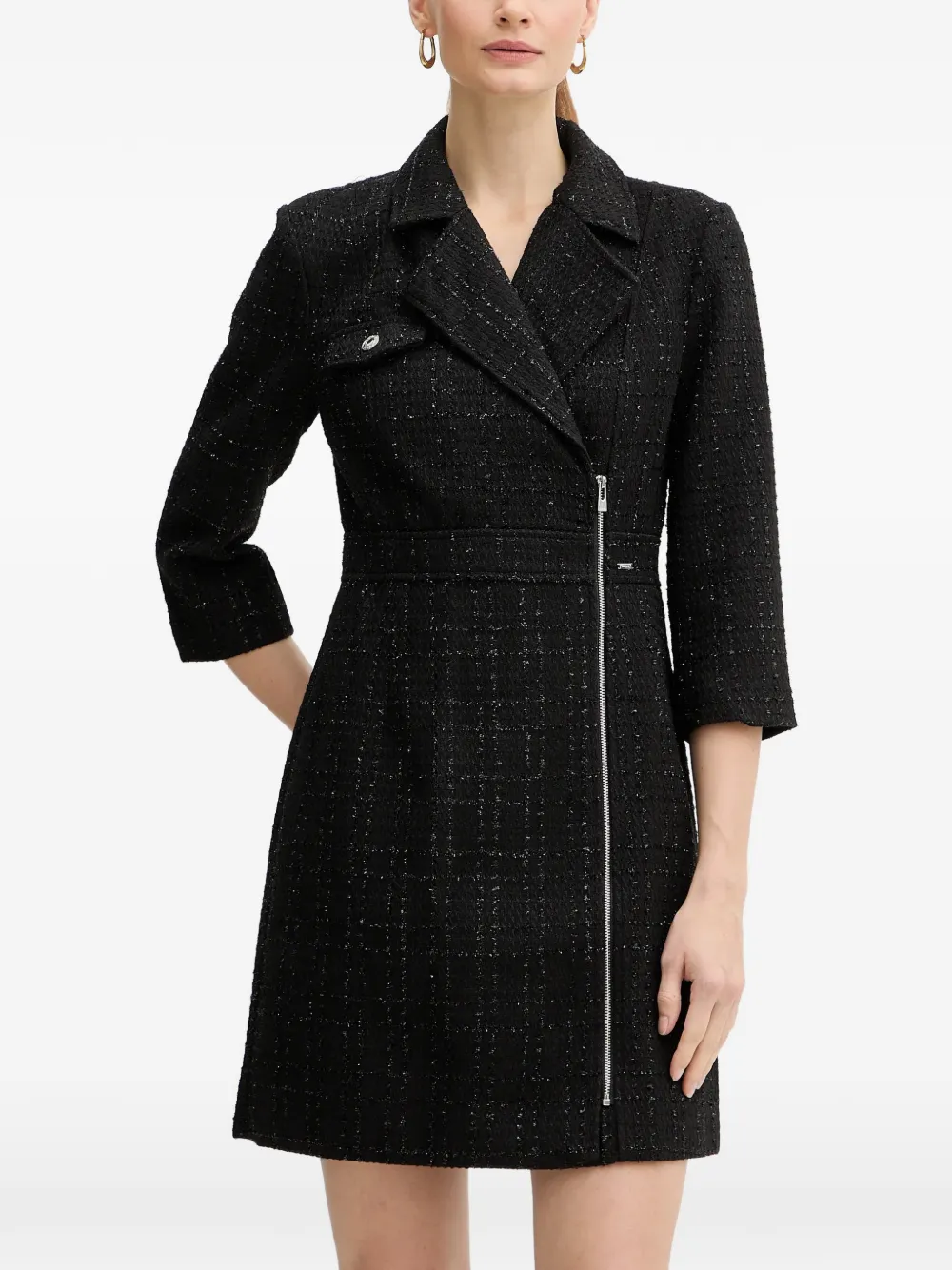 Morgan zip-up collar mini dress - Nero