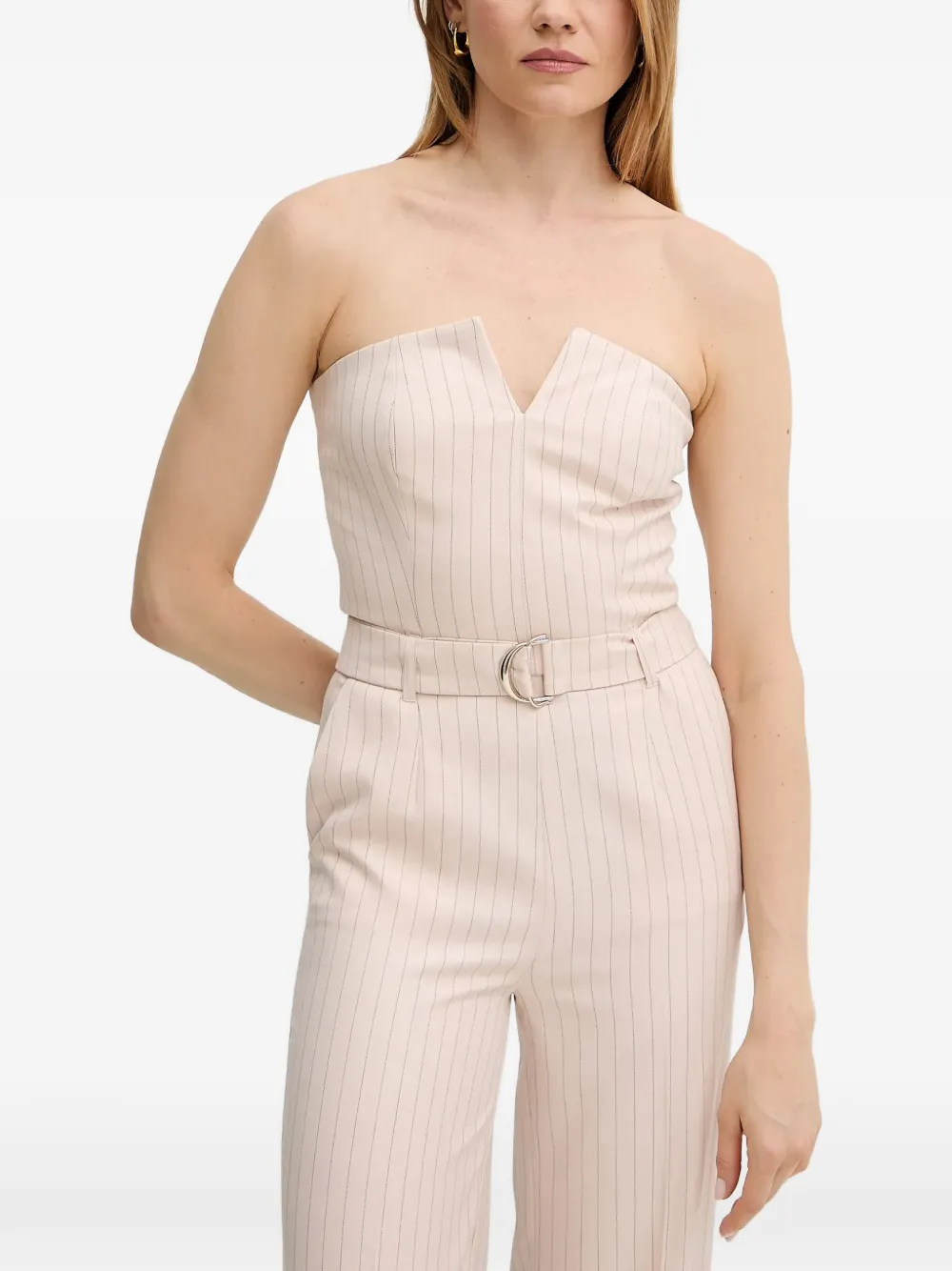 Morgan Gestreepte jumpsuit met ceintuur Beige
