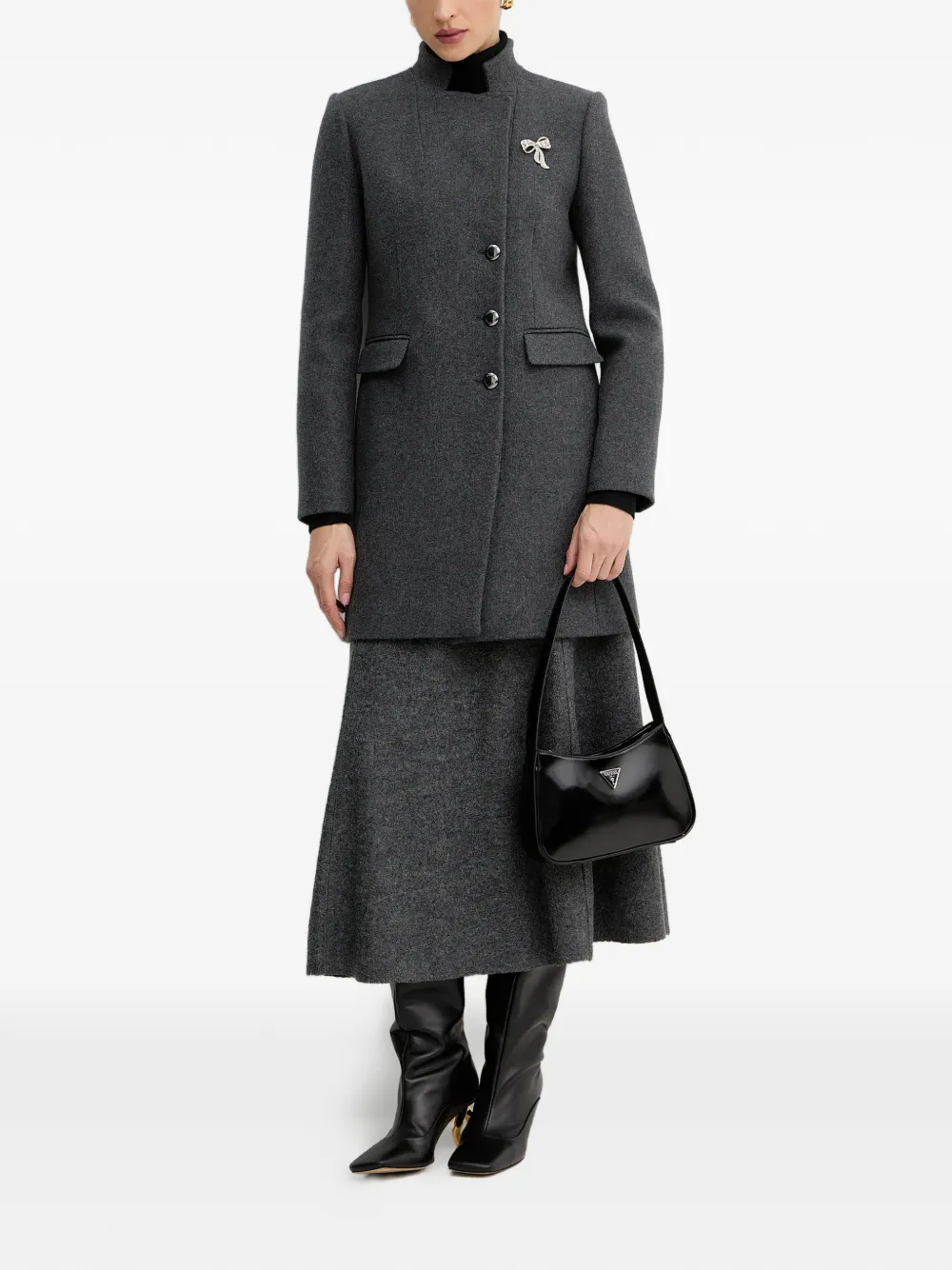  Morgan Bow-embellished Coat - Grey 