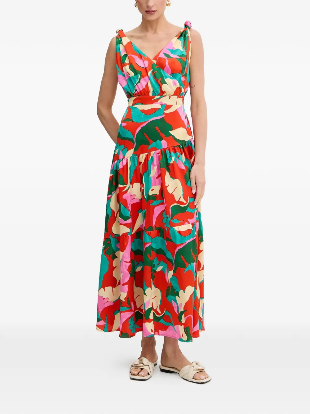 Morgan knot floral print maxi dress - Rosso