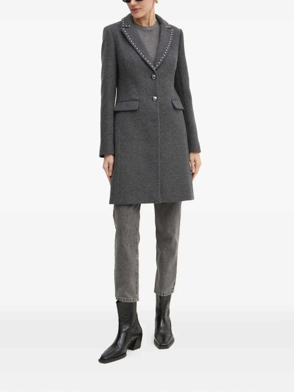  Morgan Studded Buttoned Coat - Grey 