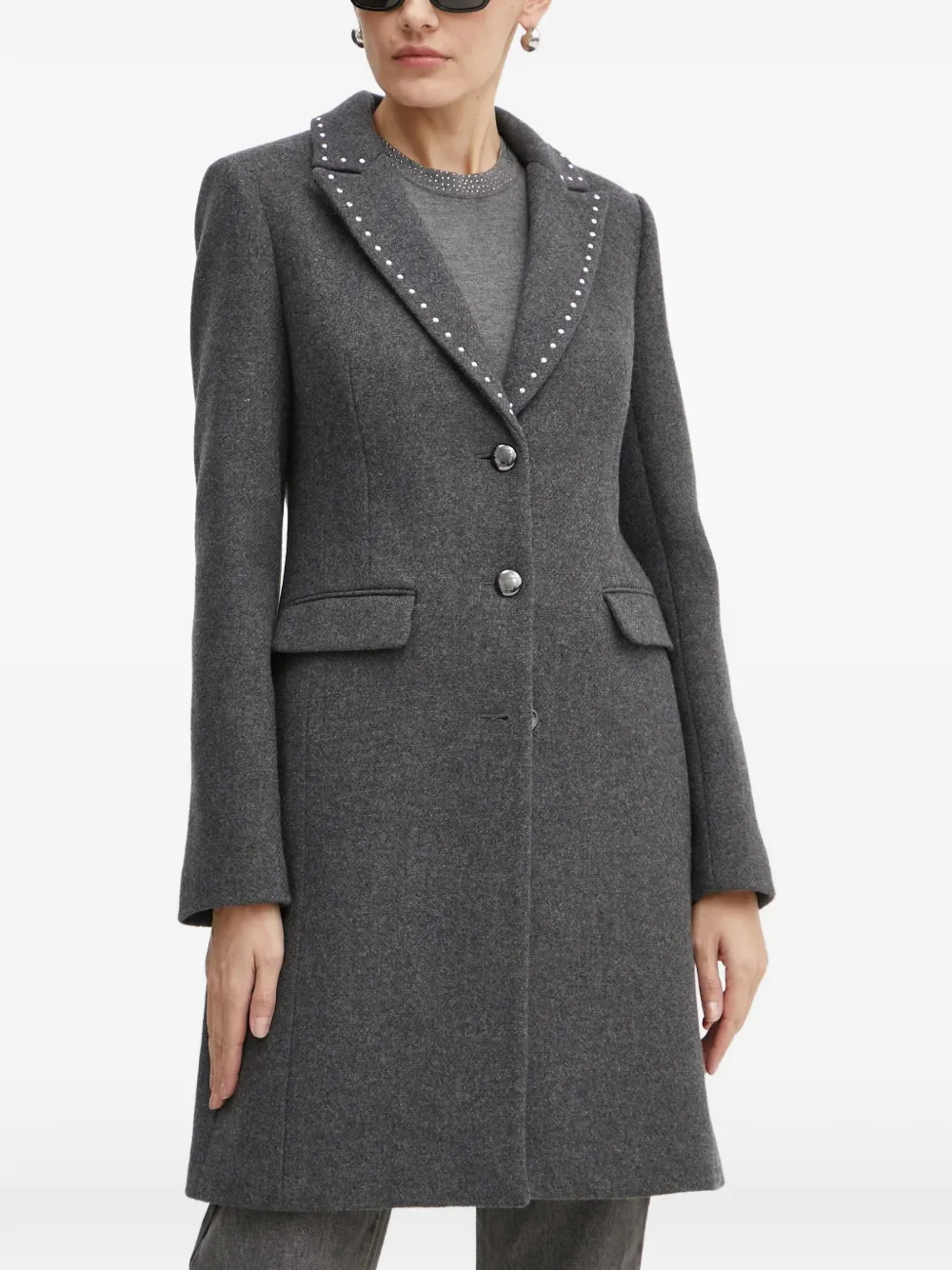 Morgan studded buttoned coat - Grigio