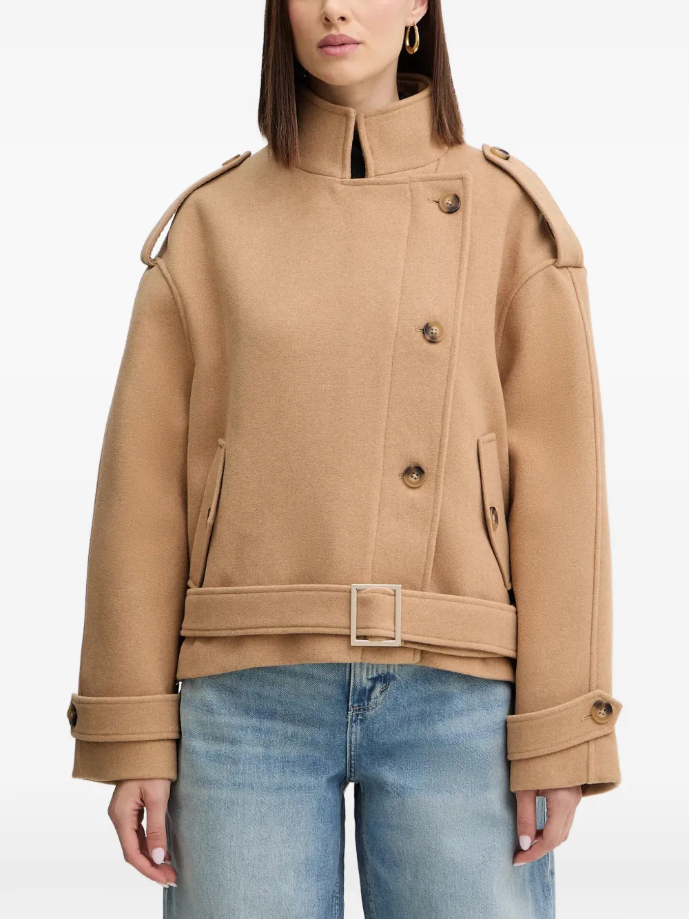 Morgan belted button coat - Neutrals