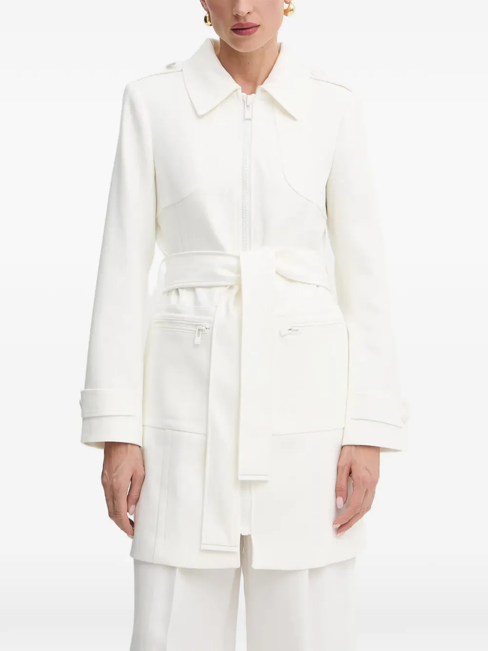 Morgan zip belt coat - White