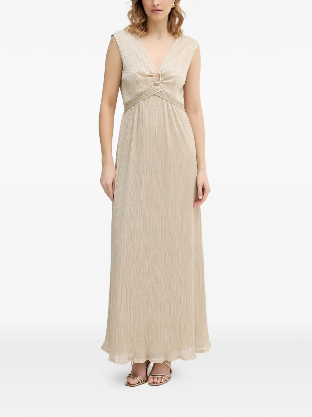 Morgan ring detail V-neck maxi dress - Toni neutri