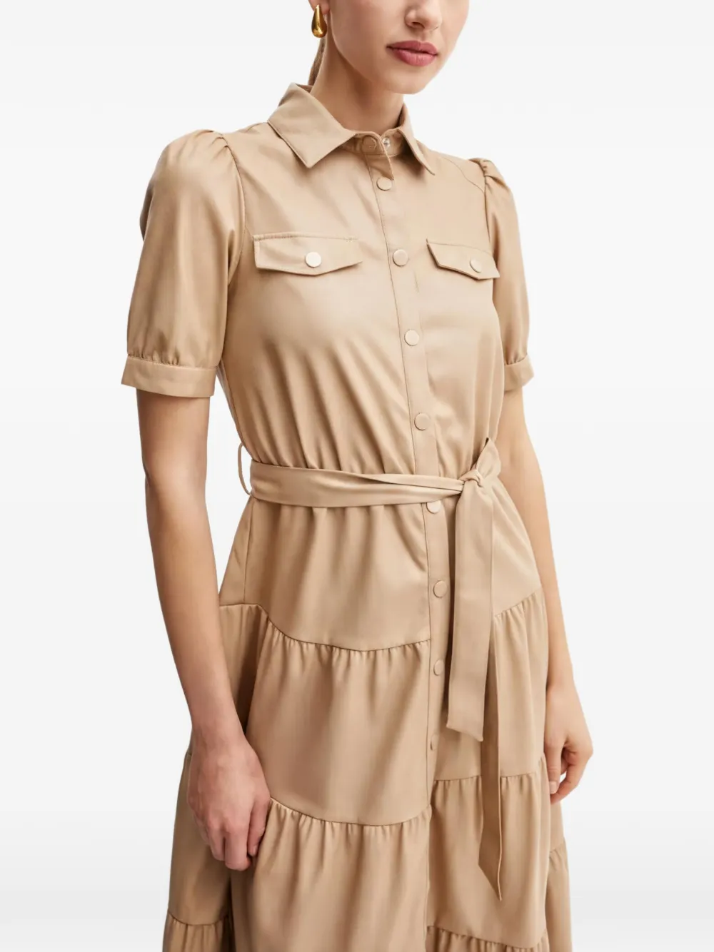 Morgan Tiered Buttoned Dress In Brown