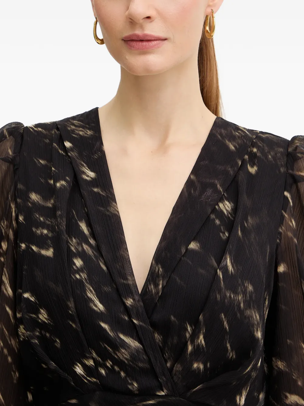 V-Neck Puff Sleeve Midi Dress