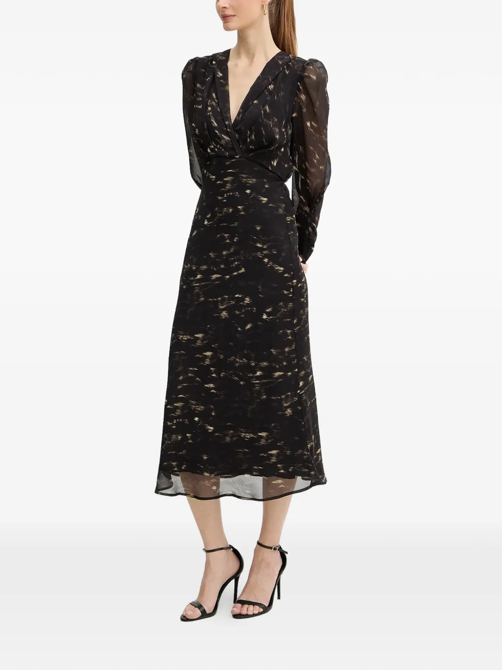 V-Neck Puff Sleeve Midi Dress