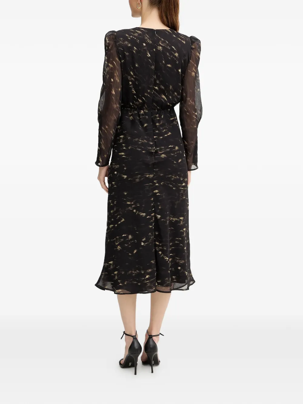 V-Neck Puff Sleeve Midi Dress