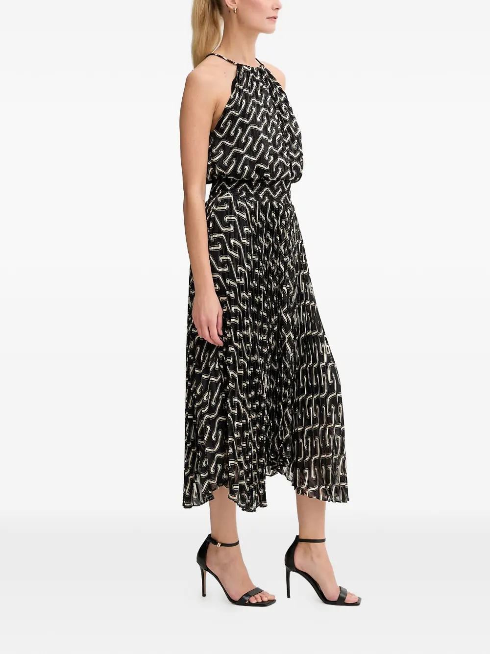 Morgan Midi-jurk met plooien en print Zwart
