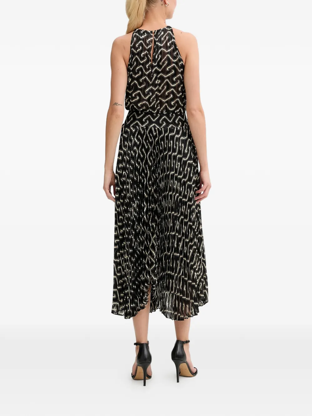 Morgan Midi-jurk met plooien en print Zwart