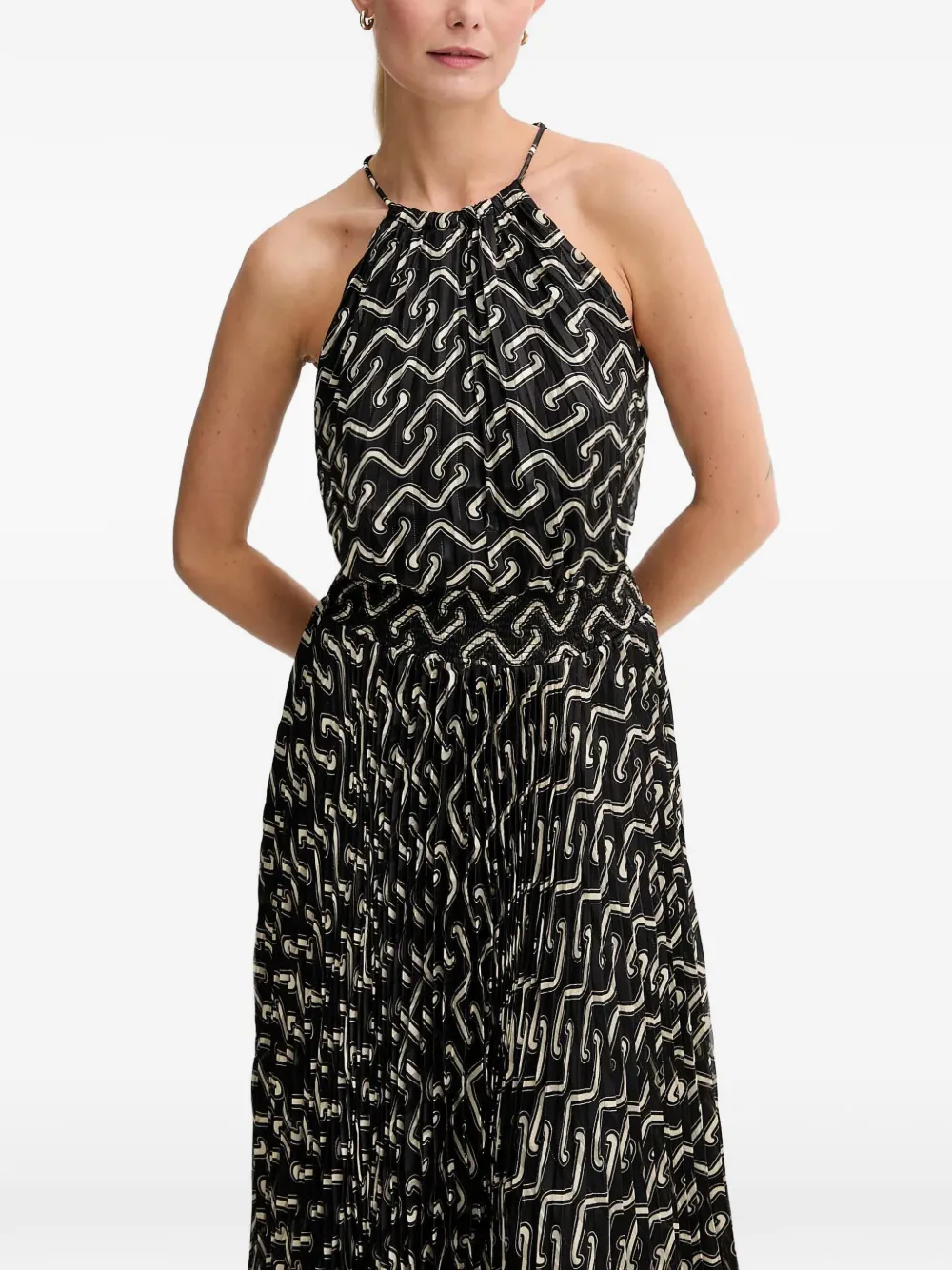 Morgan Midi-jurk met plooien en print Zwart