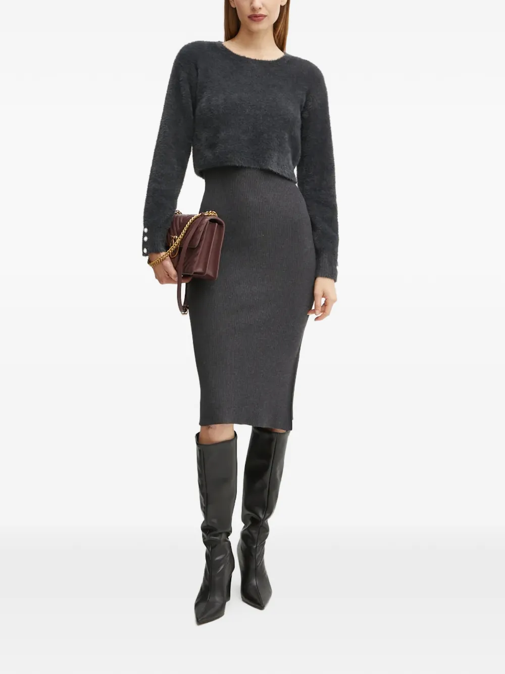  Morgan Rib Split Midi Dress - Grey 