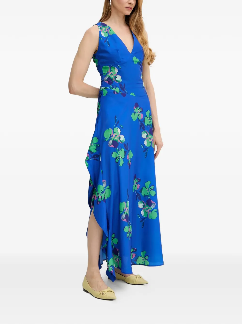 Morgan Maxi-jurk met bloemenprint en V-hals Blauw