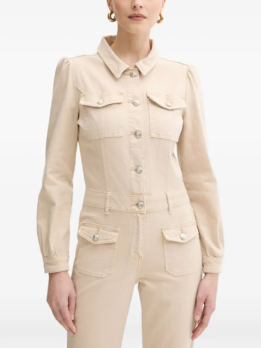 Morgan Jumpsuit met zak en knoop Beige