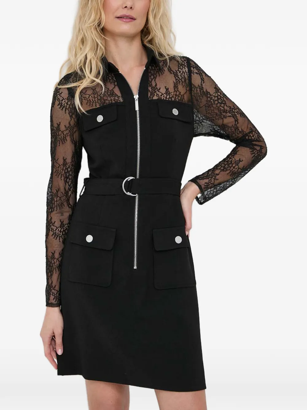 Morgan lace long-sleeve mini dress - Nero