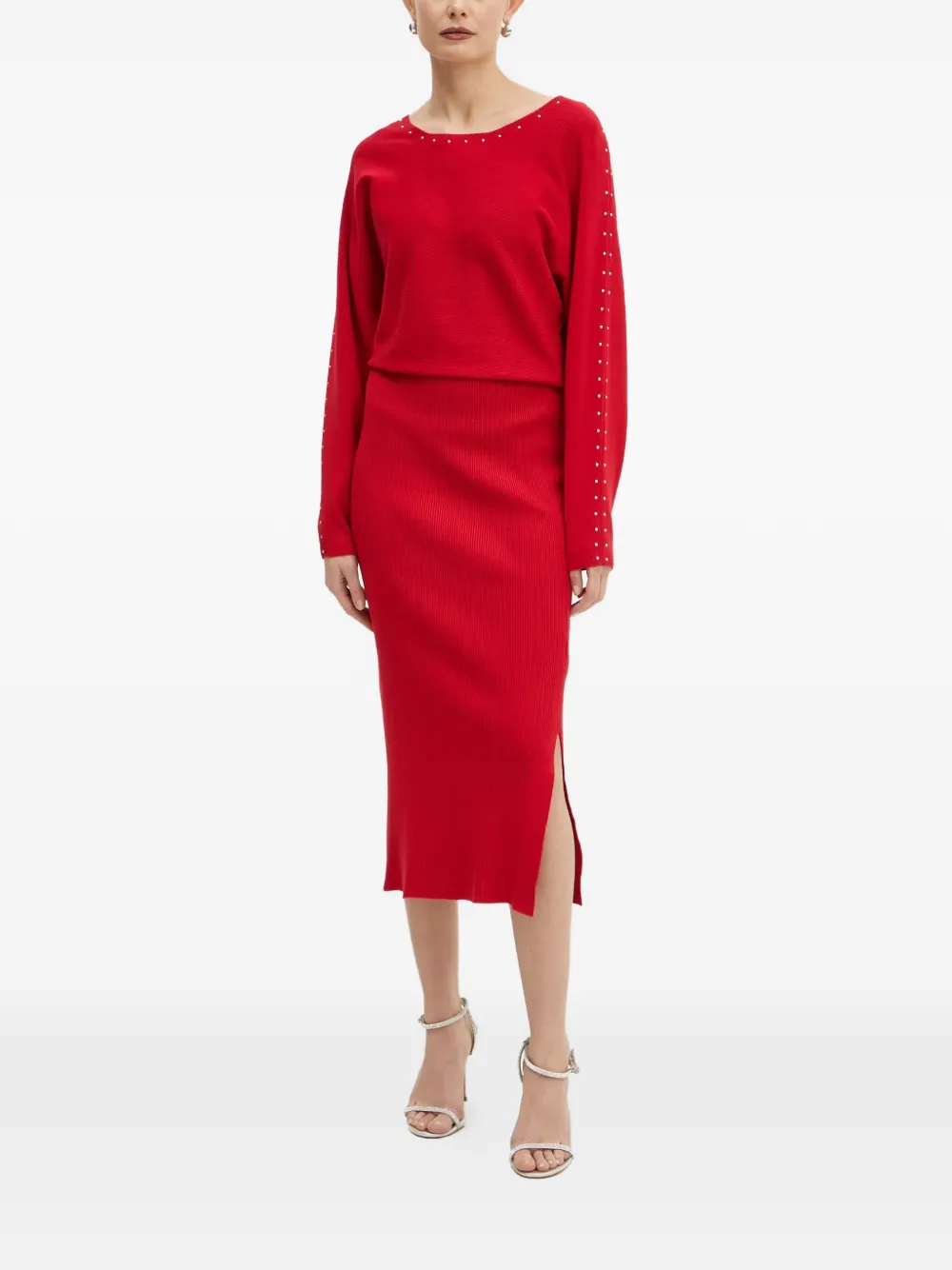 Morgan studded slit maxi dress - Rosso