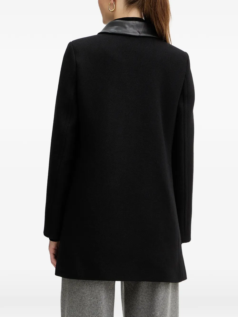  Morgan Leather Collar Button Coat - Black 