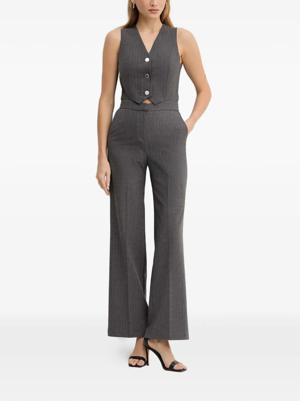 Morgan Jumpsuit met krijtstreep en knopen Grijs