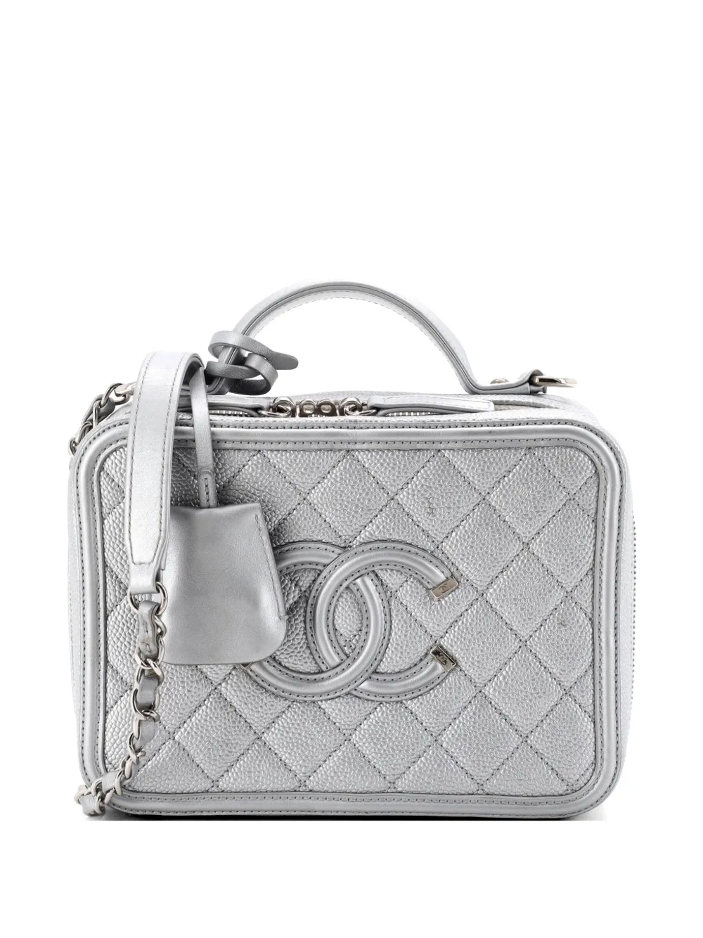 CHANEL Pre-Owned Filigree Vanity Case Quilted Caviar Medium satchel - Grigio