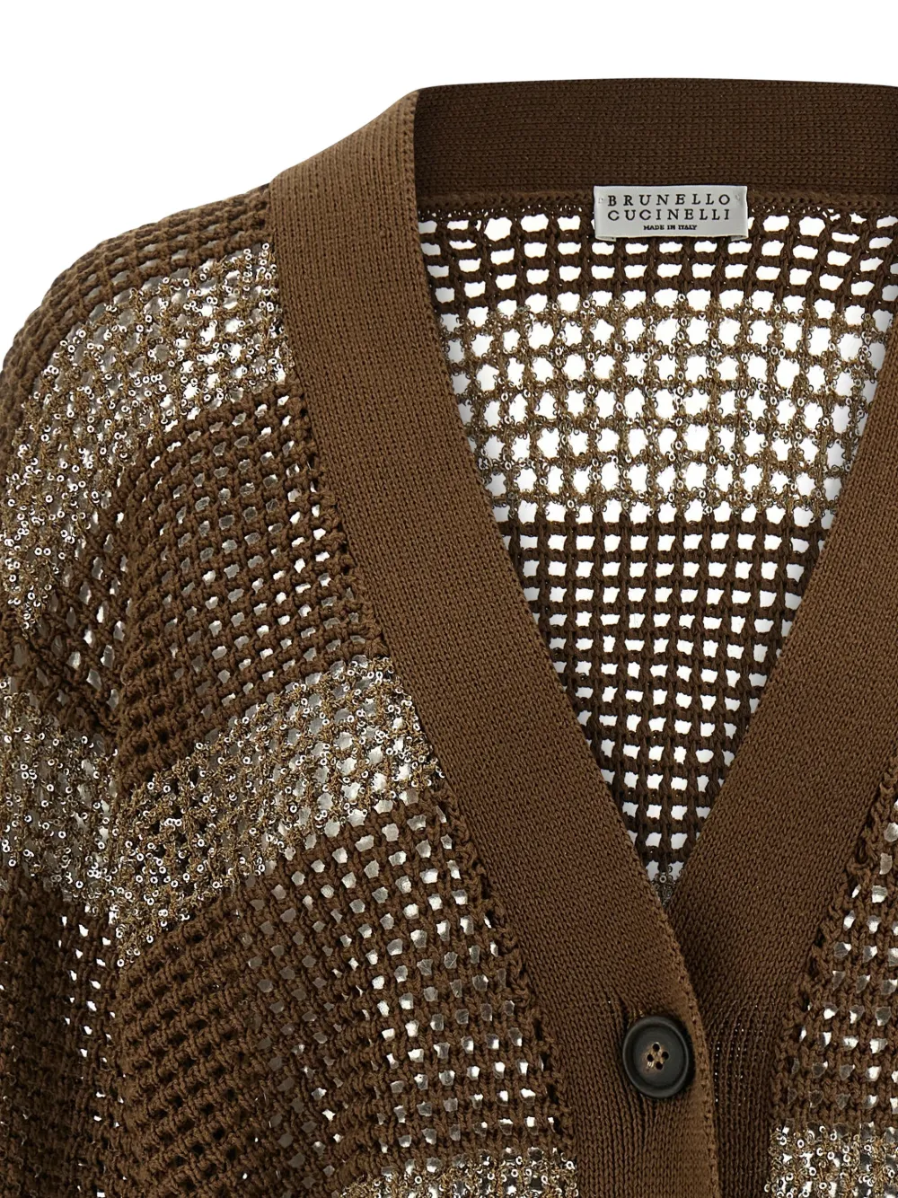 Brunello Cucinelli Open-knit Striped Cardigan - Brown 