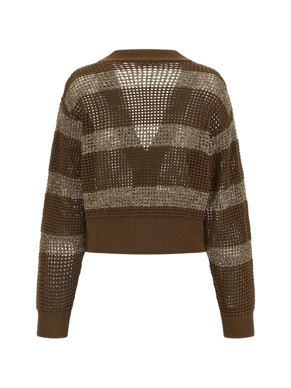  Brunello Cucinelli Open-knit Striped Cardigan - Brown 