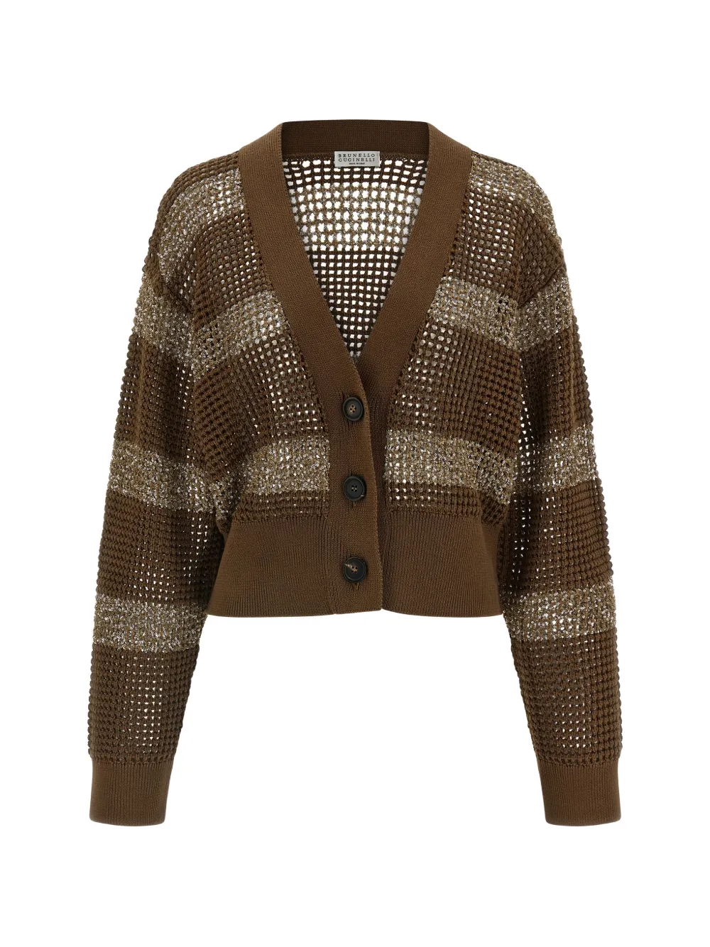 Brunello Cucinelli open-knit striped cardigan - Marrone