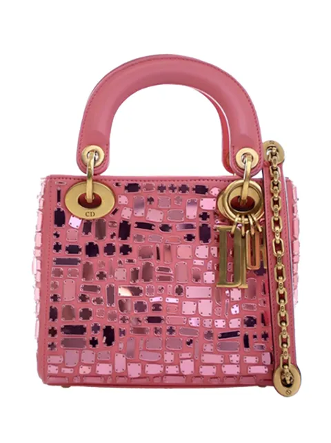 Christian Dior Pre-Owned 2021-2026 Mini Smooth Calfskin Embroidered Mosaic of Mirrors Lady Dior satchel