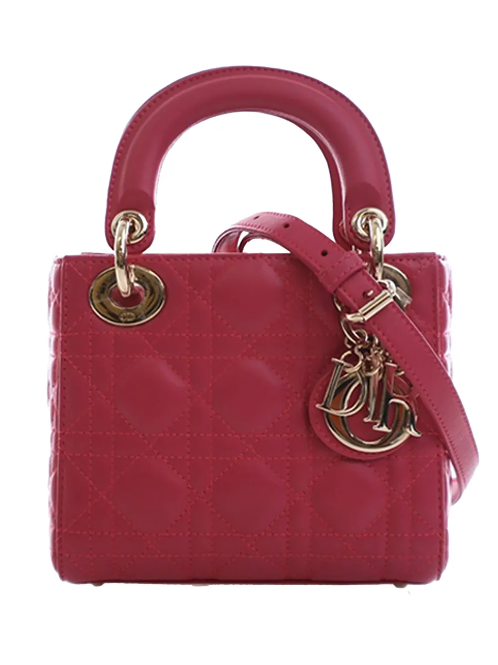 Christian Dior Pre-Owned 2016 Mini Lambskin Cannage Lady Dior satchel - Rosa