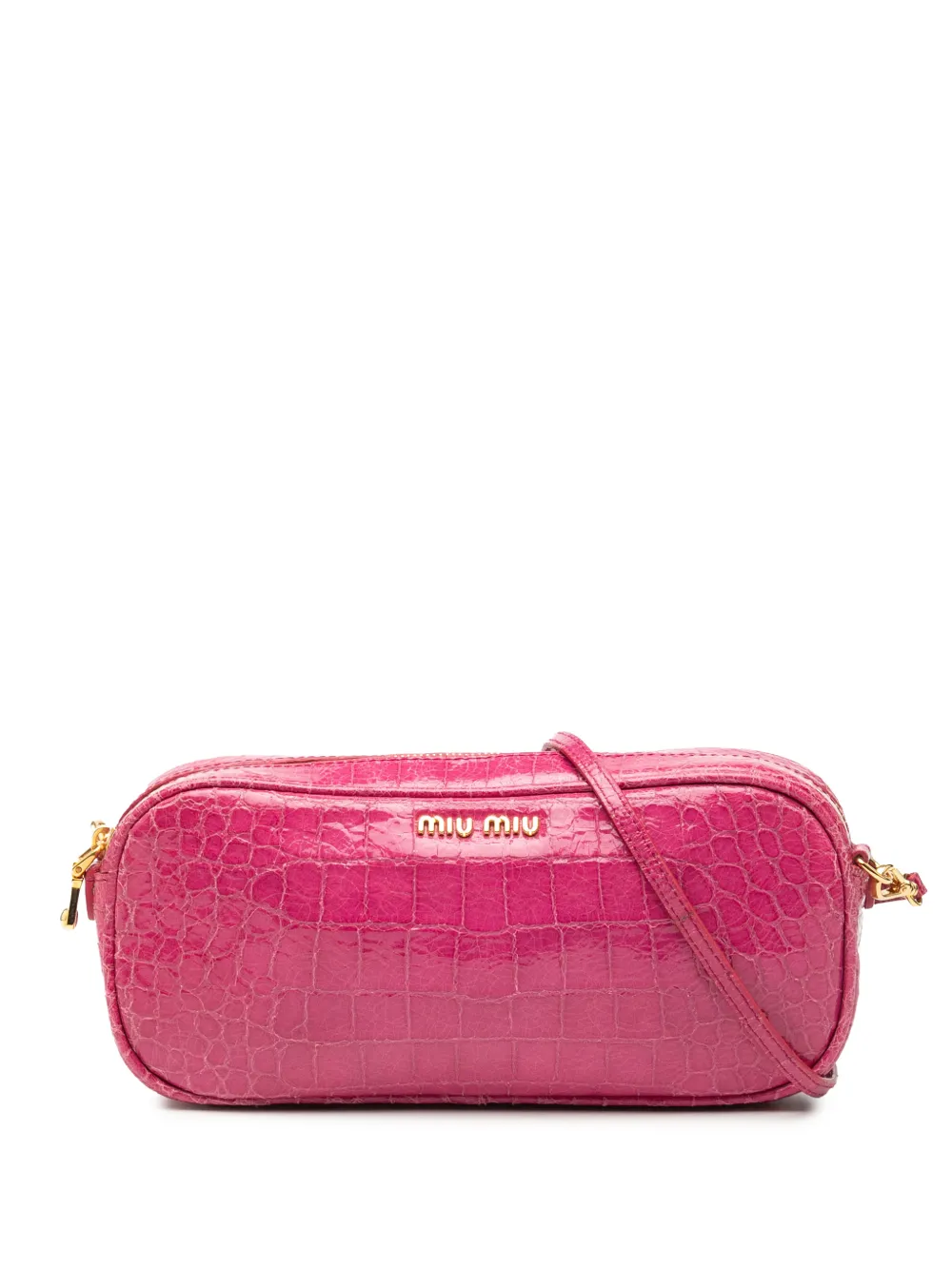 Miu Miu Pre-Owned 2010-2026 Croc Embossed Patent crossbody bag - Rosa