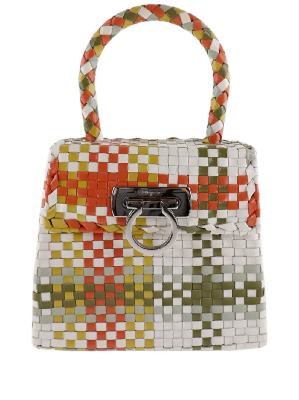 Ferragamo Pre-Owned 2010-2026 Woven Leather Gancini Top Handle Bag handbag - Multicolore