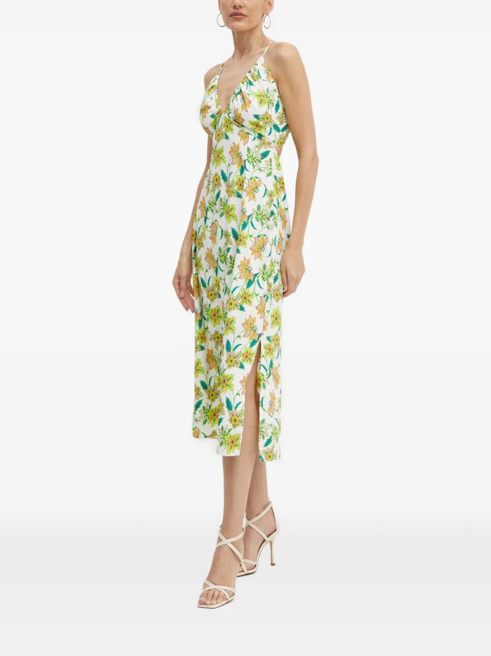 Morgan floral V-neck midi dress - Bianco