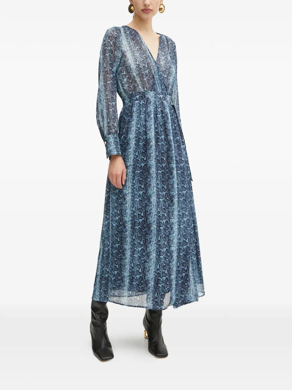 Morgan V-neck patterned maxi dress - Blu