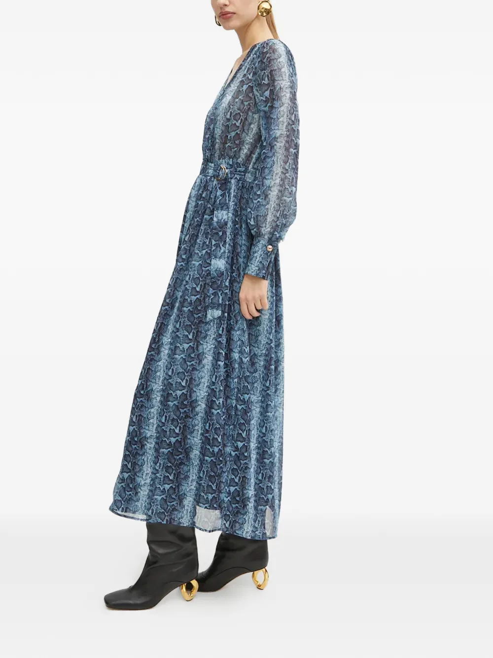  Morgan V-neck Patterned Maxi Dress - Blue 