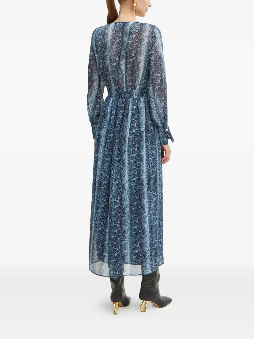  Morgan V-neck Patterned Maxi Dress - Blue 