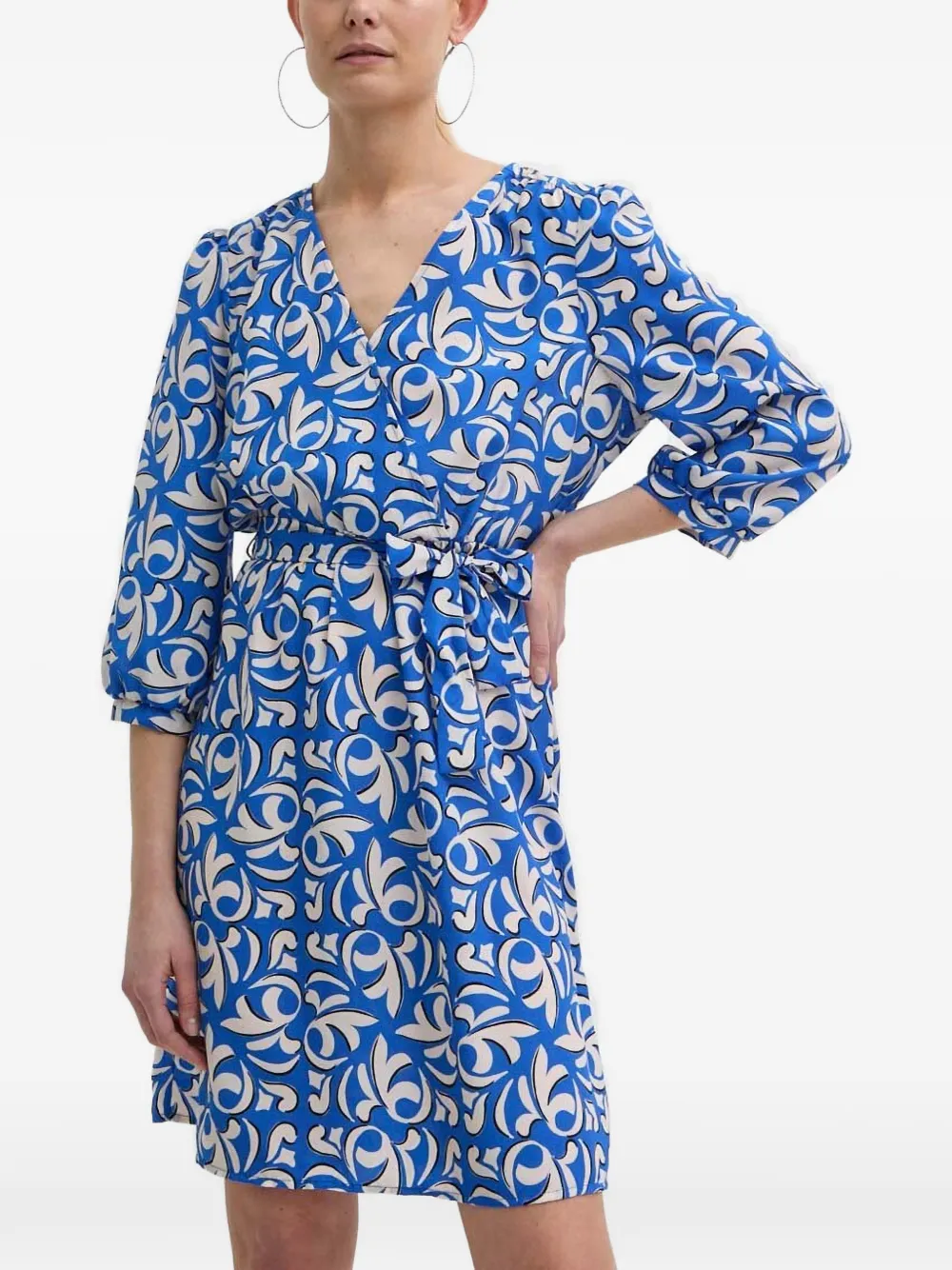 Morgan V-neck patterned mini dress - Blu