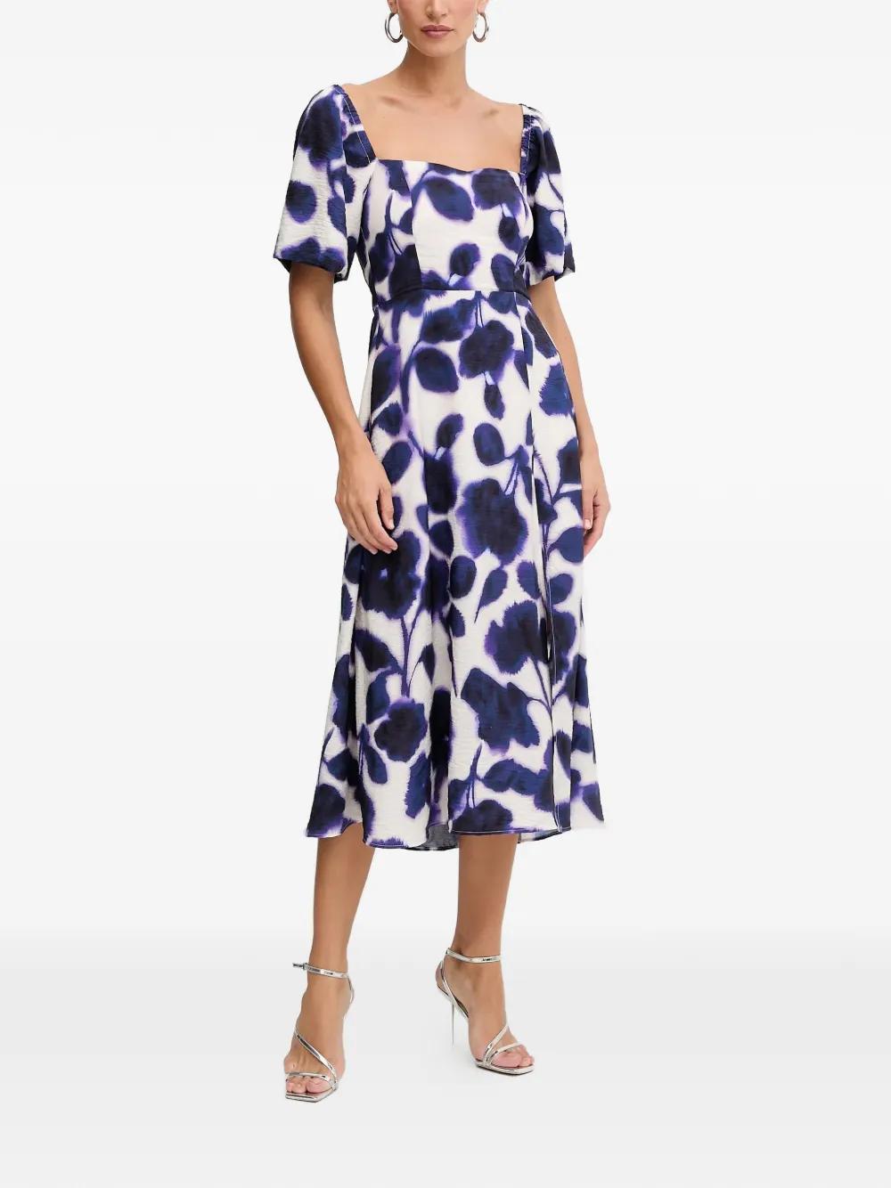 Morgan floral square-neck midi dress - Bianco