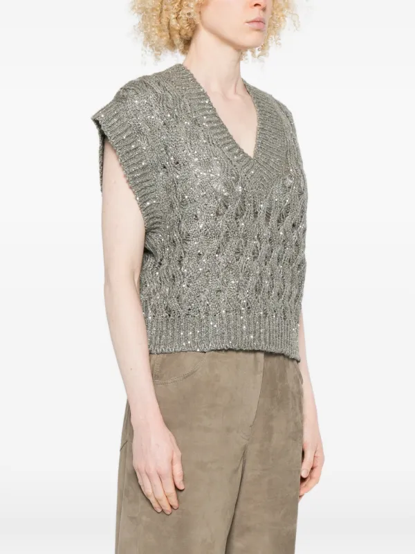 BRUNELLO CUCINELLI グレー ニットベスト Brunello Cucinelli スパンコール ニットベスト | グレー | FARFETCH JP