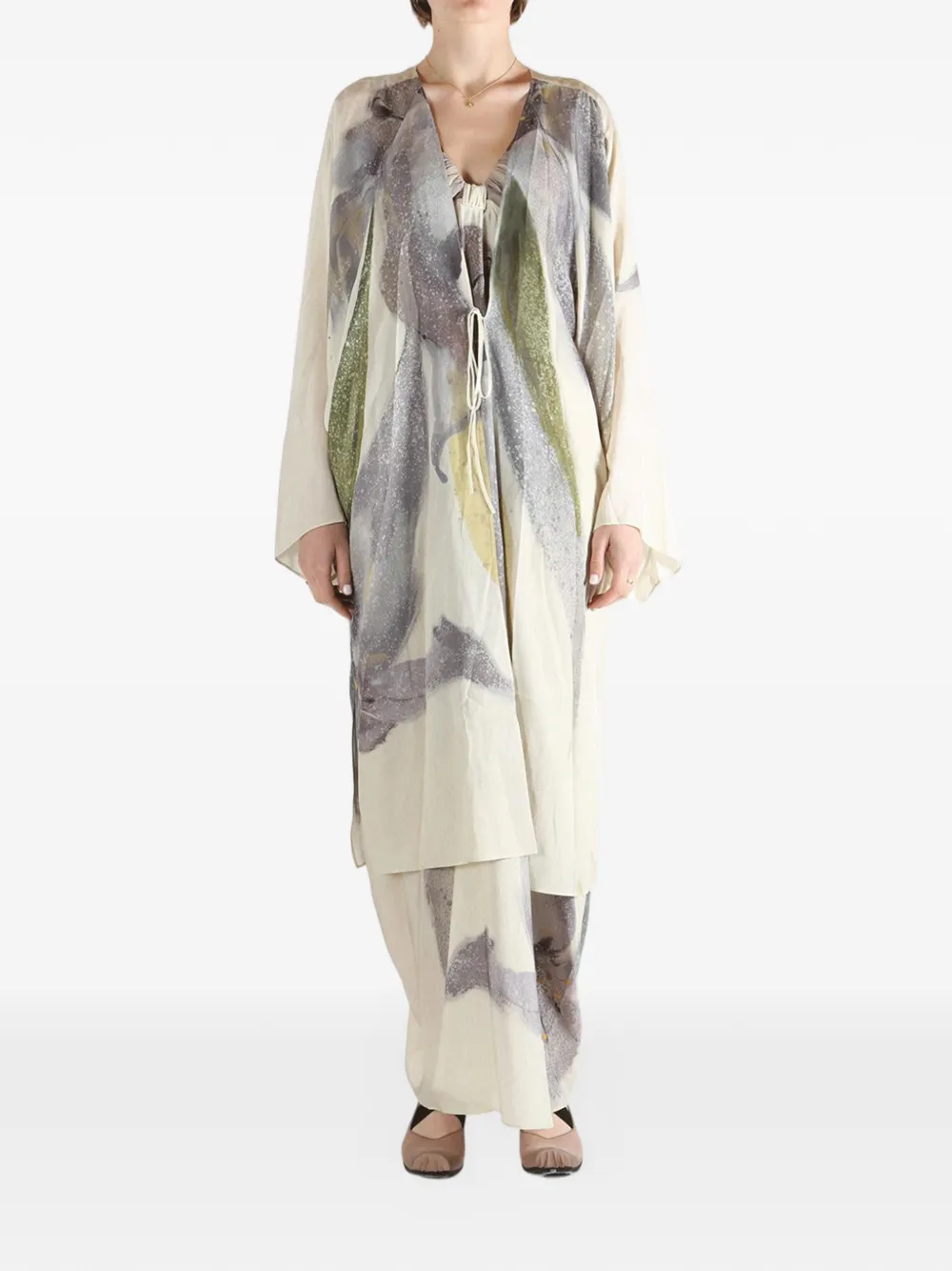  Yangkehan Tie-front Cape - Neutrals 