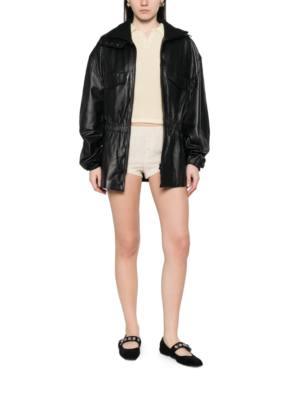  Open Yy Tab Logo-patch Mini Shorts - Neutrals 