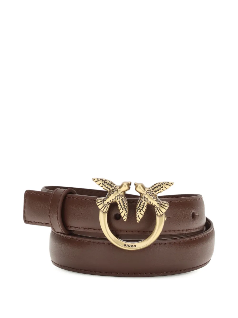 PINKO Love Birds smalle leren riem (2 cm) Bruin