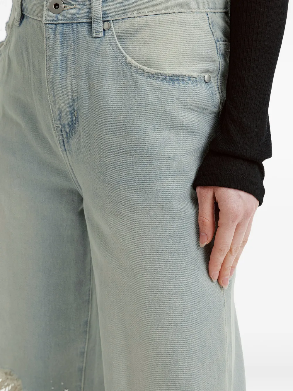 Musium Div. Gerafelde jeans met wijde pijpen Blauw